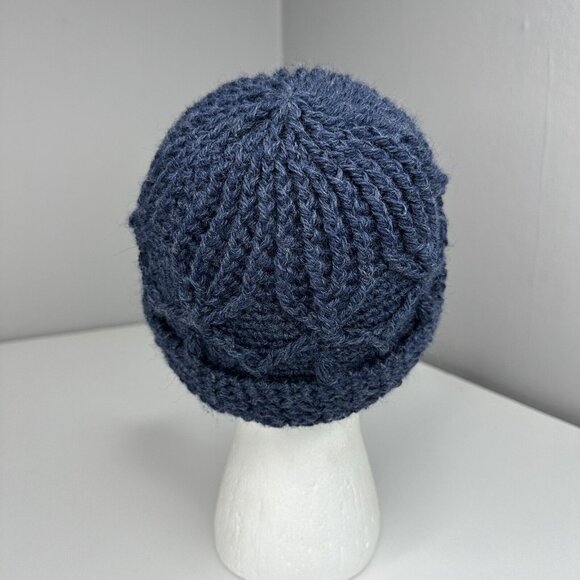 Handmade New Navy Blue Merino Wool Braided Winter Knit Beanie - Adult Med/Large - Picture 4 of 8